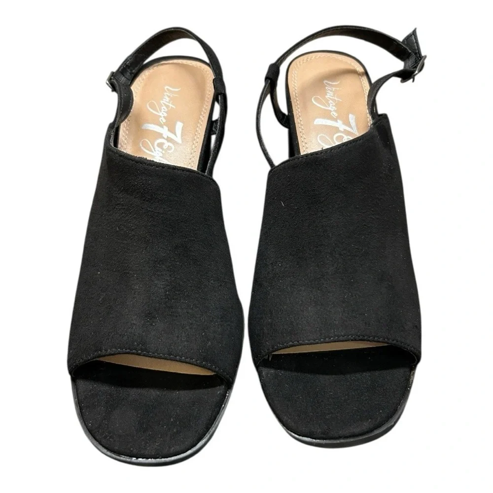 VINTAGE 7 EIGHT Women's Heel Sandals Black colored Suede open toe size 8 Medium